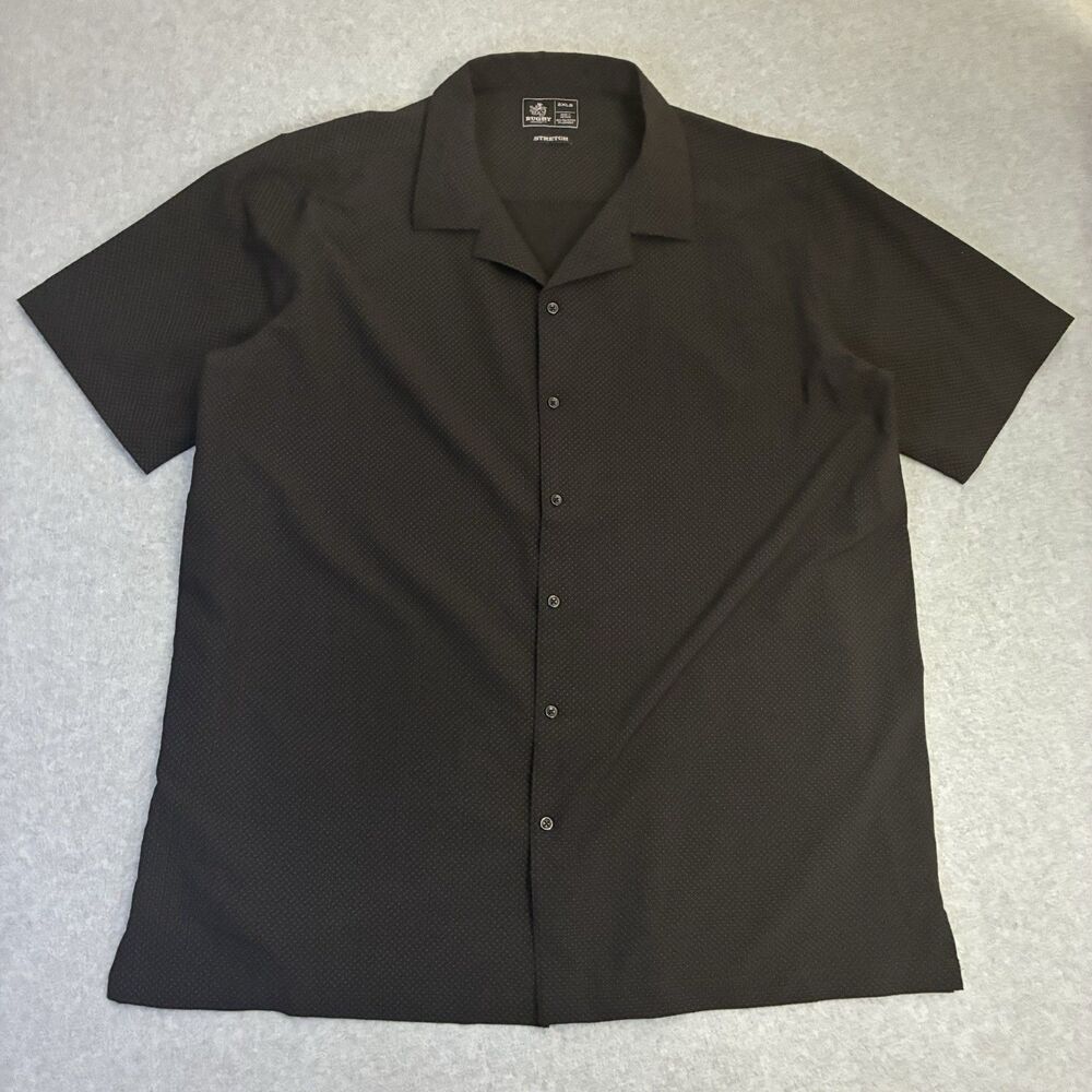 Men’s Rugby University Button Up Shirt Black Stretch Short Sleeve 2XLB